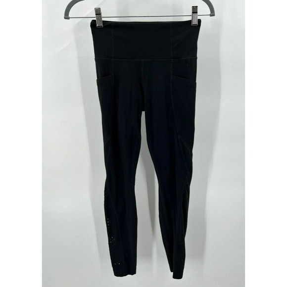 Athleta Womens Size XS High-Waist Black Lacer Cut Mesh Leggings Side Pockets - Picture 1 of 5